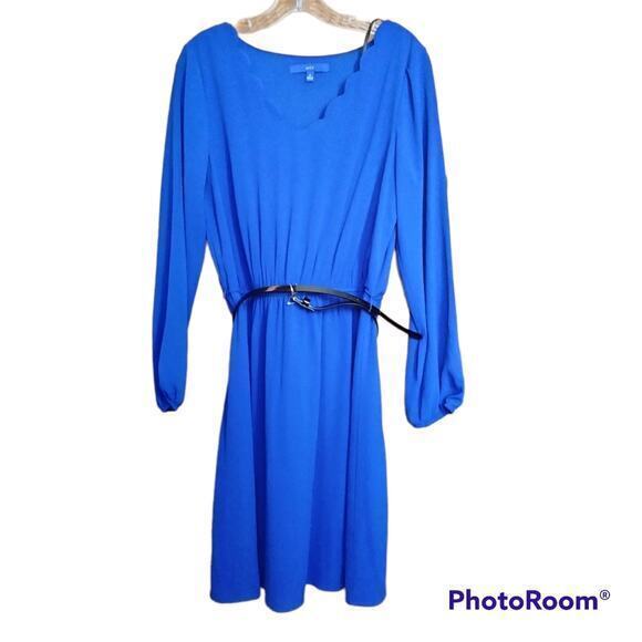 Apt. 9 Scalloped Fit & Flare Dress with Scalloped V-Neck Royal Blue Women Size 8 - Picture 1 of 4